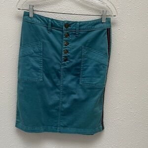 Pilcro and the Letterpress Teal Pencil Skirt with Button Detail